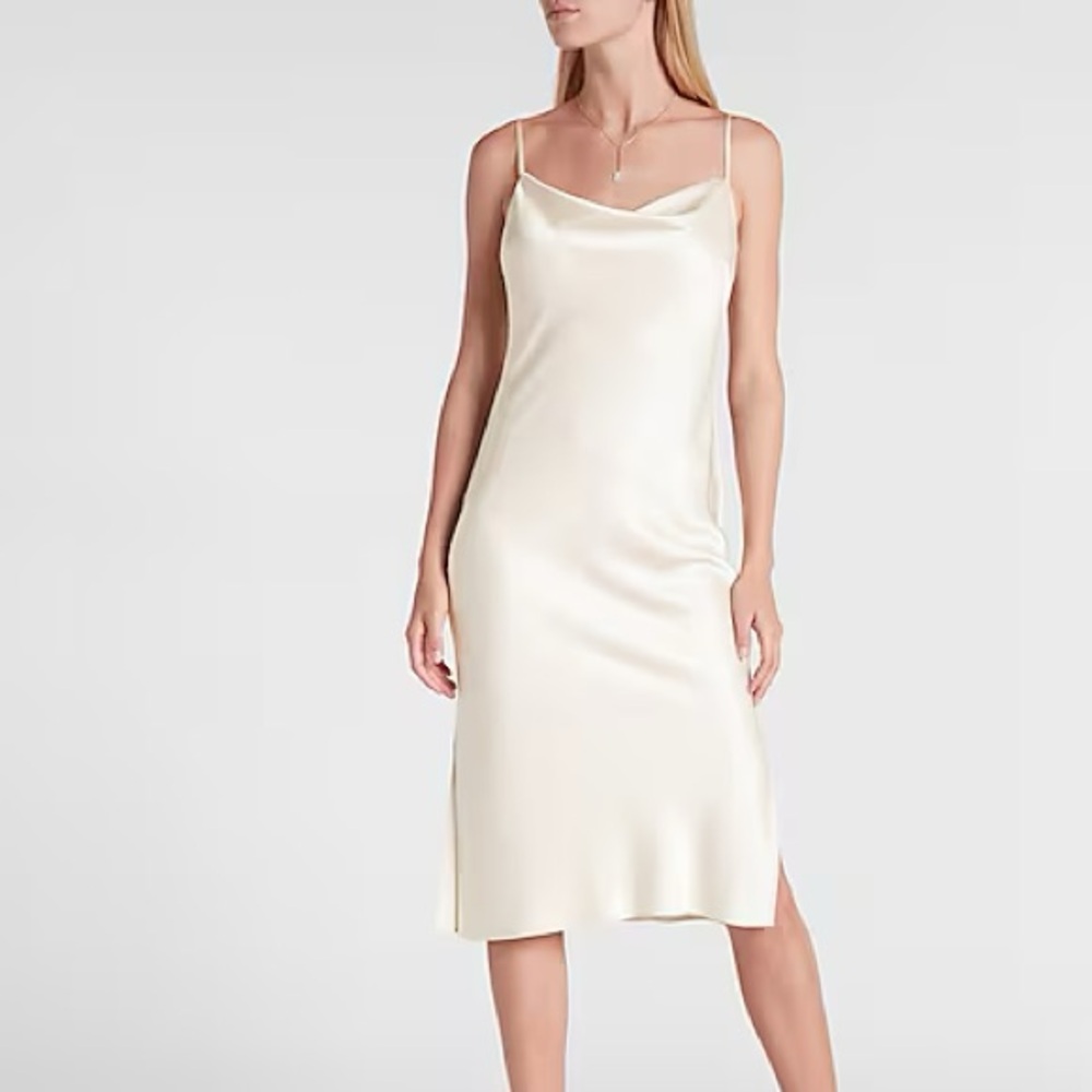 Satin cowl neck midi slip dress